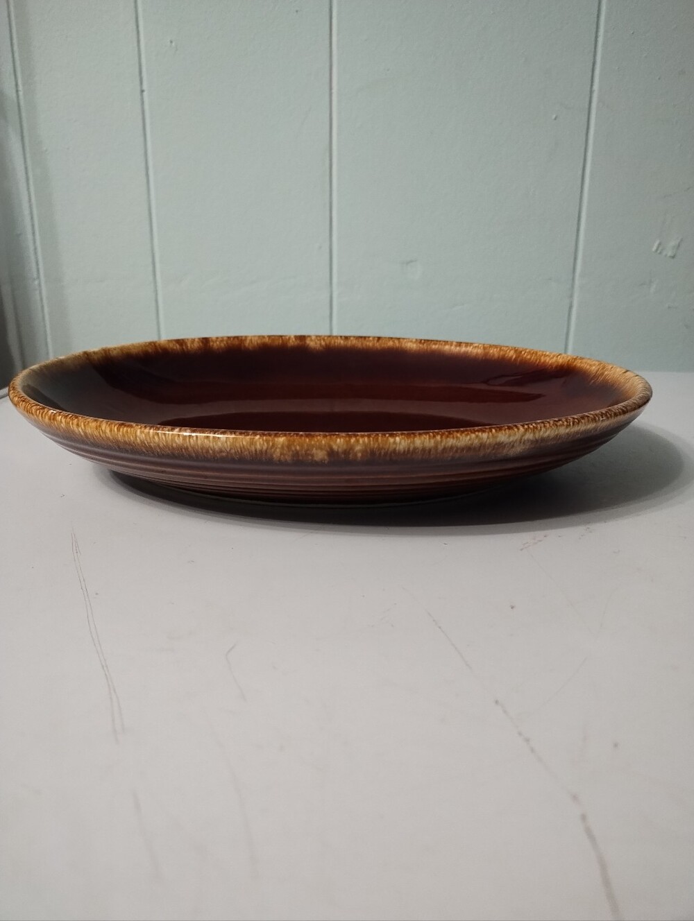 Vintage Hull Brown Drip Glazed Ceramic Oval Baking/Spaghetti Dish